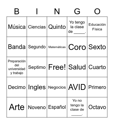 School/Escuela Bingo Card