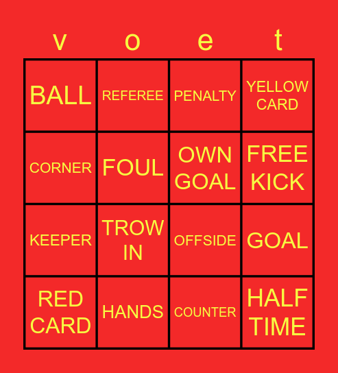 voetbal Bingo Card