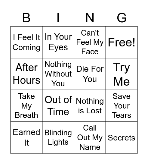 The Weeknd Bingo Card