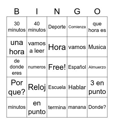 Reloj / palabras / clock / words Bingo Card
