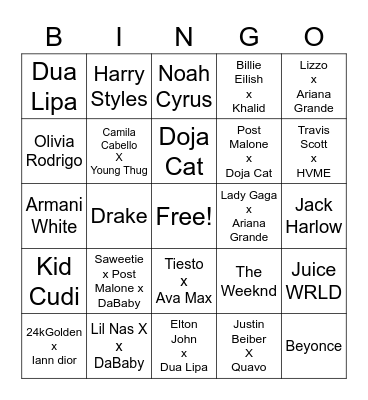 BANDINGO Bingo Card