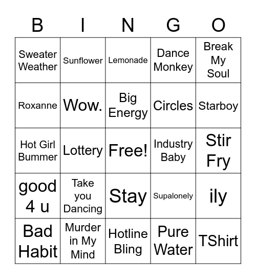 Bandingo Bingo Card