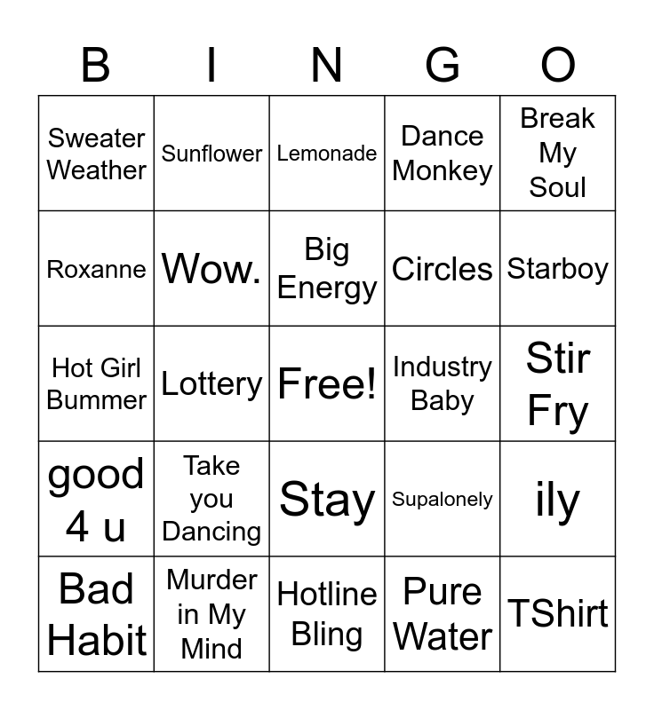 Bandingo Bingo Card