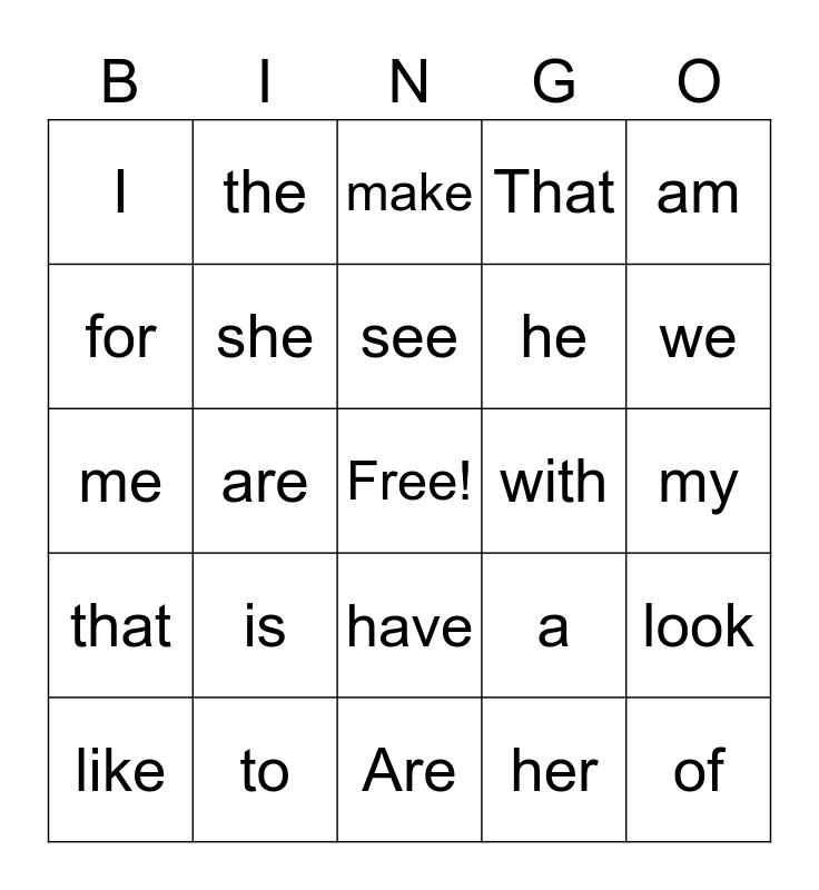 Bingo Card Generator Sight Words