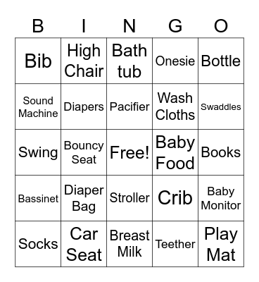 RJ's 1st Birthday Bingo Card
