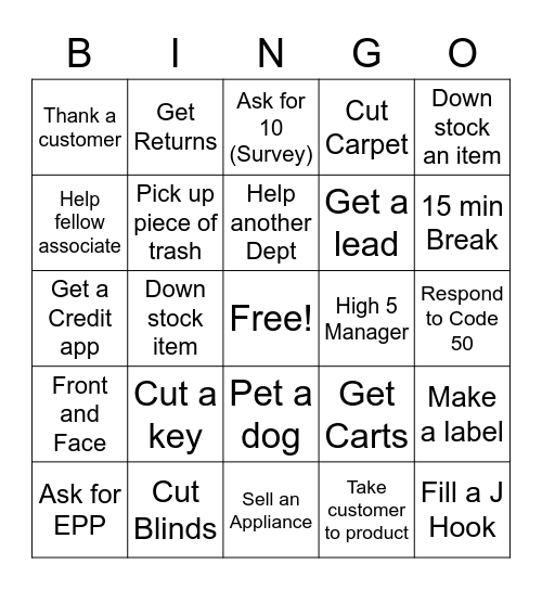 Lowe's Bingo Card