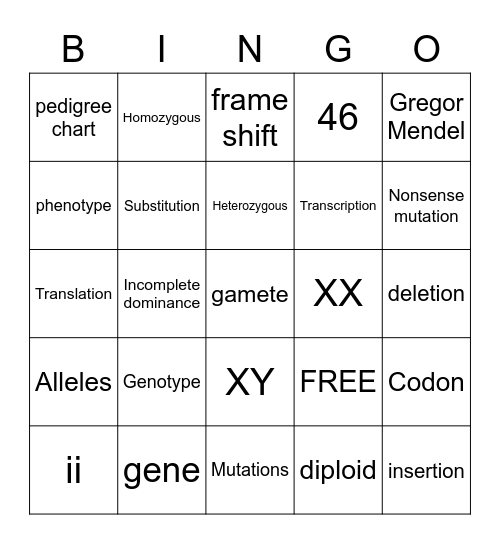 Non-Mendelian Genetics Bingo Card