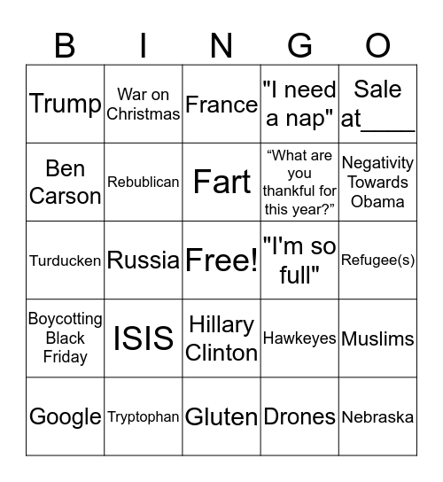 Thanksgiving Bingo Card