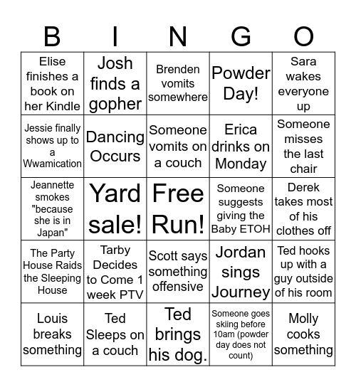 Wwamily Bingo: Telluride 2015 Bingo Card