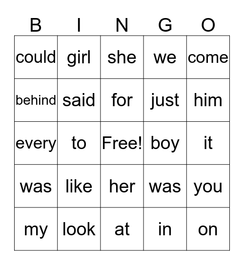 Ms. Meisel - P1 word wall list Bingo Card