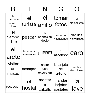 Ir de vacaciones Bingo Card