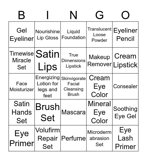 Mary Kay Bingo Card