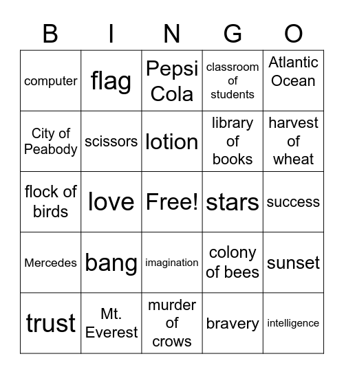 NOUNS Bingo Card