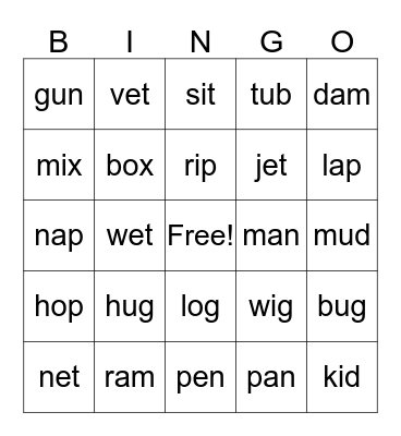 Phonics Bingo Card