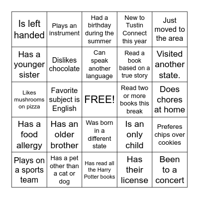 Getting to Know You Bingo Card