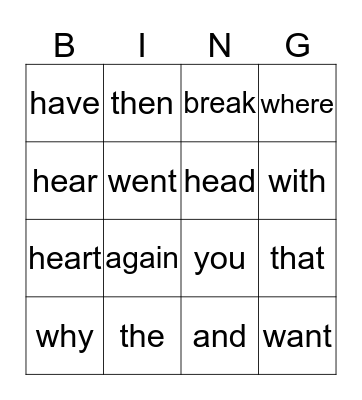 Group 1 & 2 Bingo Card