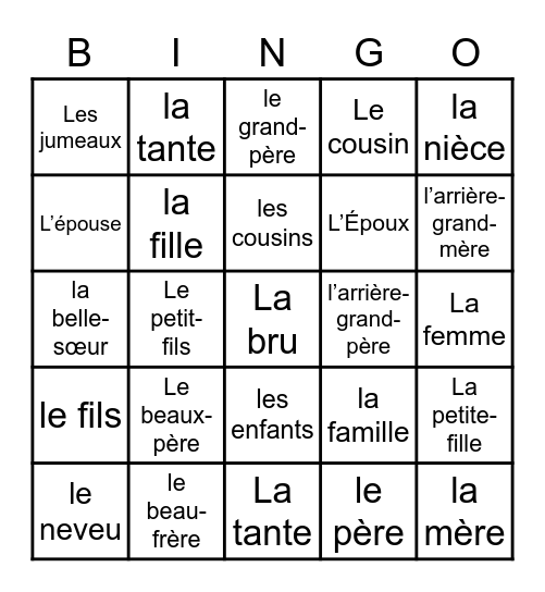 La Famille Bingo Card