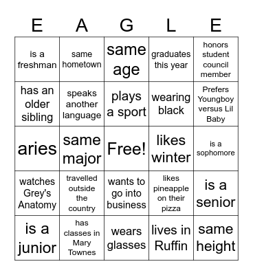 Getting to know you Bingo Card