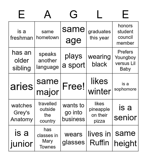 Getting to know you Bingo Card