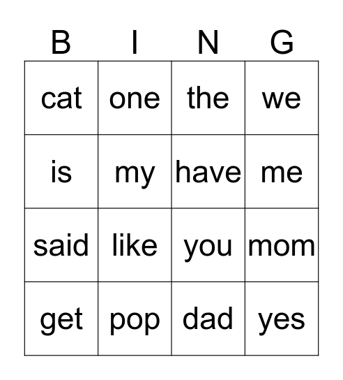 Group 4 & 5 Bingo Card