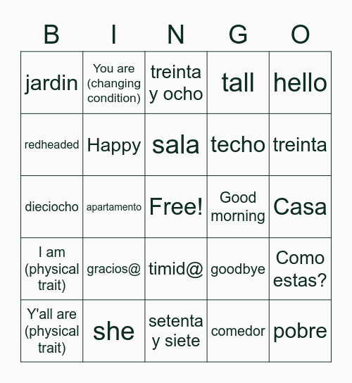 Jan 13 4th Period Bingo Card