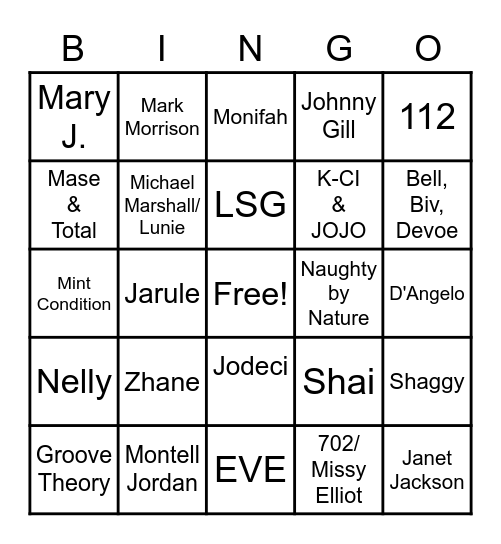 OLD SCHOOL R&B Bingo Card