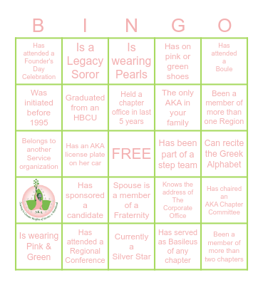 ALPHA KAPPA ALPHA SORORITY Bingo Card