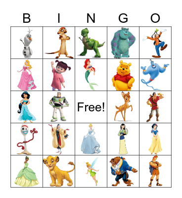 Disney Characters Bingo Card