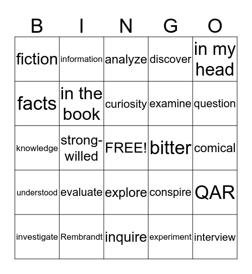 Unit Three Vocabulary Bingo Card