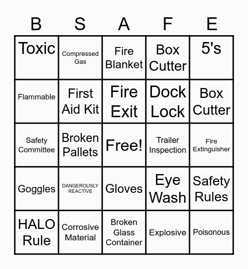 safety quiz Bingo Card