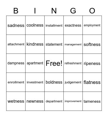 -ment/-ness Bingo Card