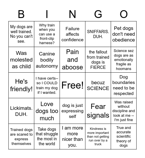 Why pozzies don't have well-trained dogs Bingo Card