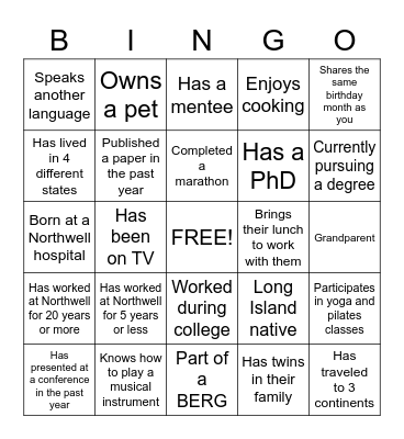 Just Us Networking Bingo Card