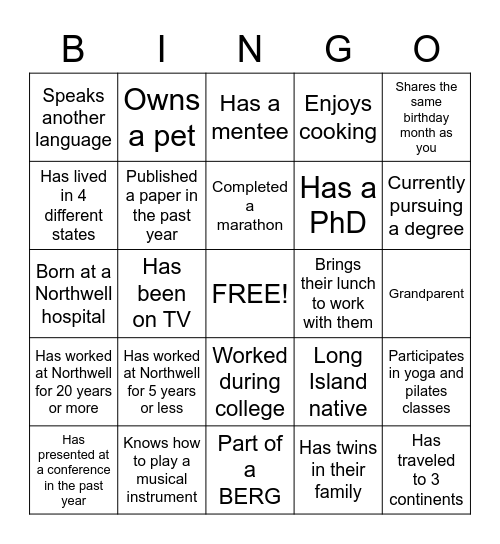 Just Us Networking Bingo Card