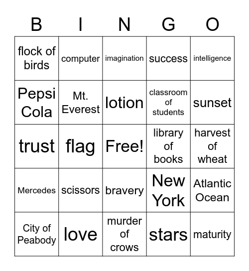 NOUNS Bingo Card