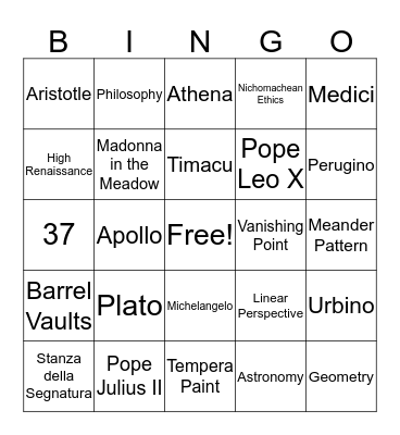 School of Athens Bingo Card