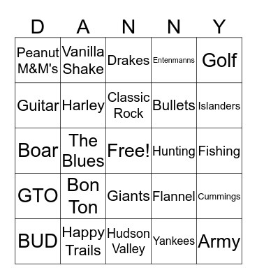Danny's Birthday Bingo Card