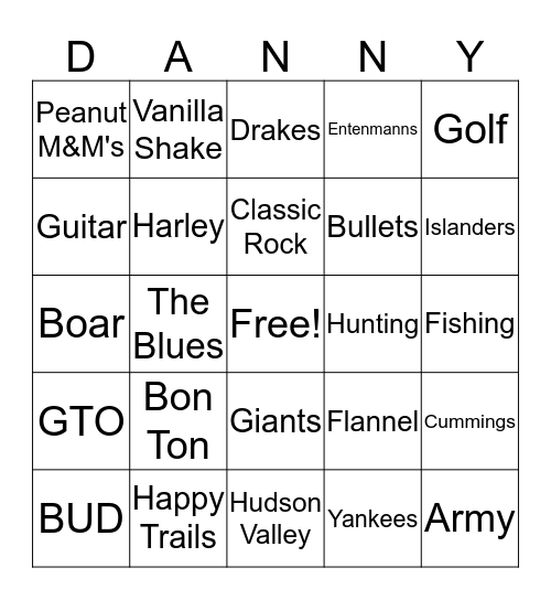 Danny's Birthday Bingo Card