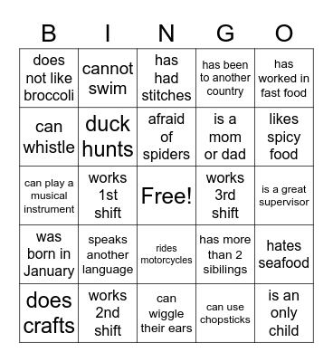 Get To Know Your Co-Workers! Bingo Card