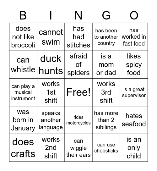 Get To Know Your Co-Workers! Bingo Card