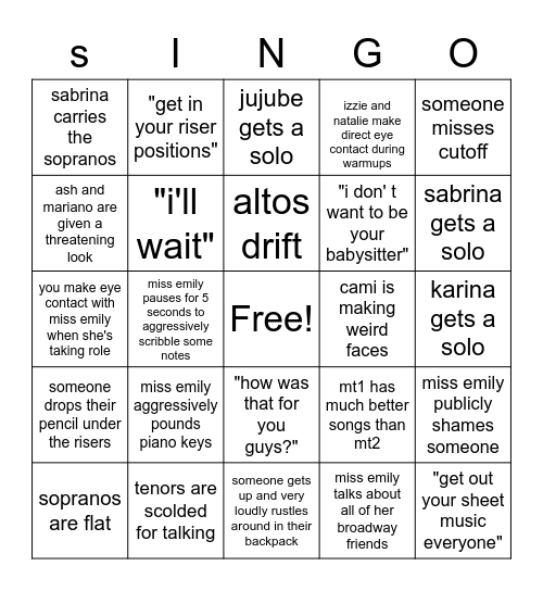 choir bingo Card