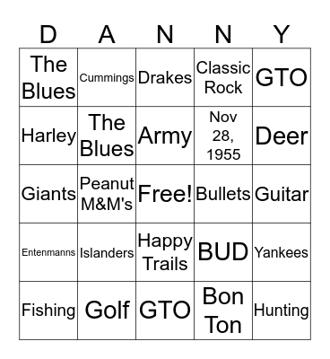 Danny's Birthday Bingo Card