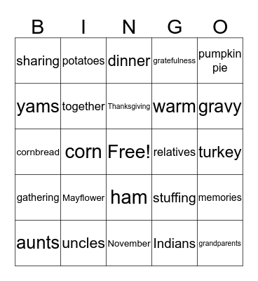 Thanksgiving Bingo Card