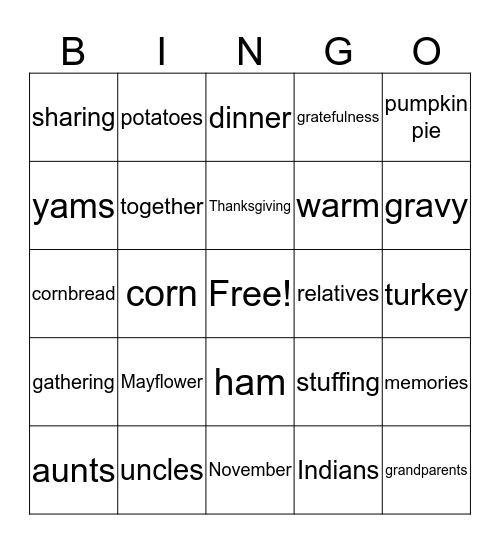 Thanksgiving Bingo Card