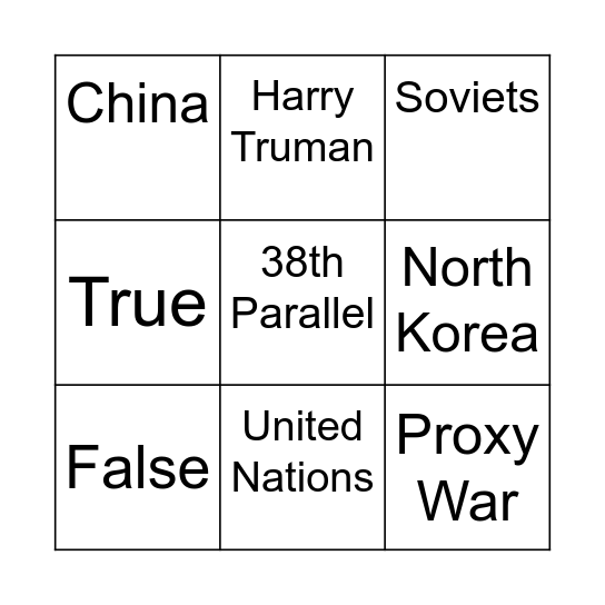 Korean Conflict Bingo Card