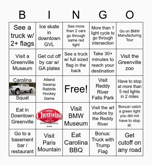 Visit Greenville Bingo Card