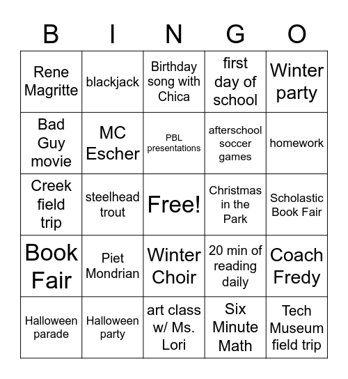 Jan. 13, 2023 Bingo ! Bingo Card