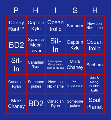 Phish Mexico Bingo Card
