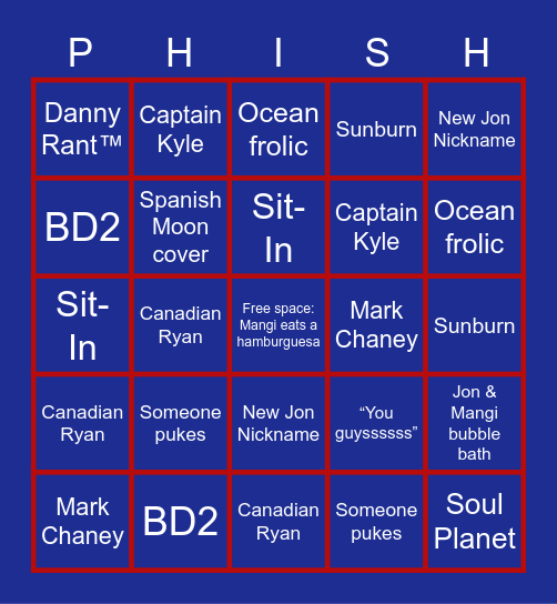 Phish Mexico Bingo Card