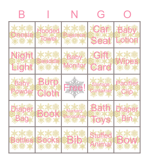 Baby Gifts Bingo Card